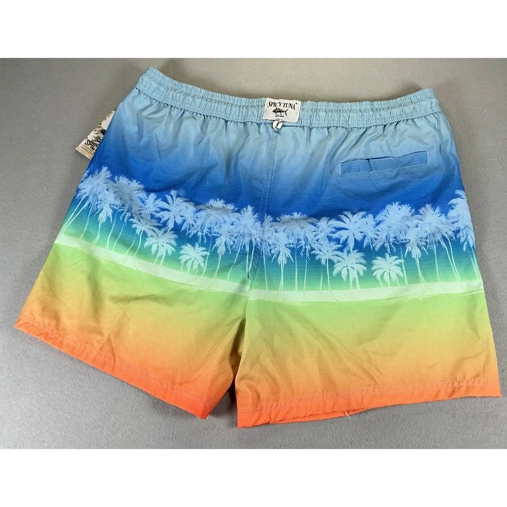 Spicy‎ Tuna Swim Trunks Mens XL Blue Palm Tree Ombre Board Shorts NWT